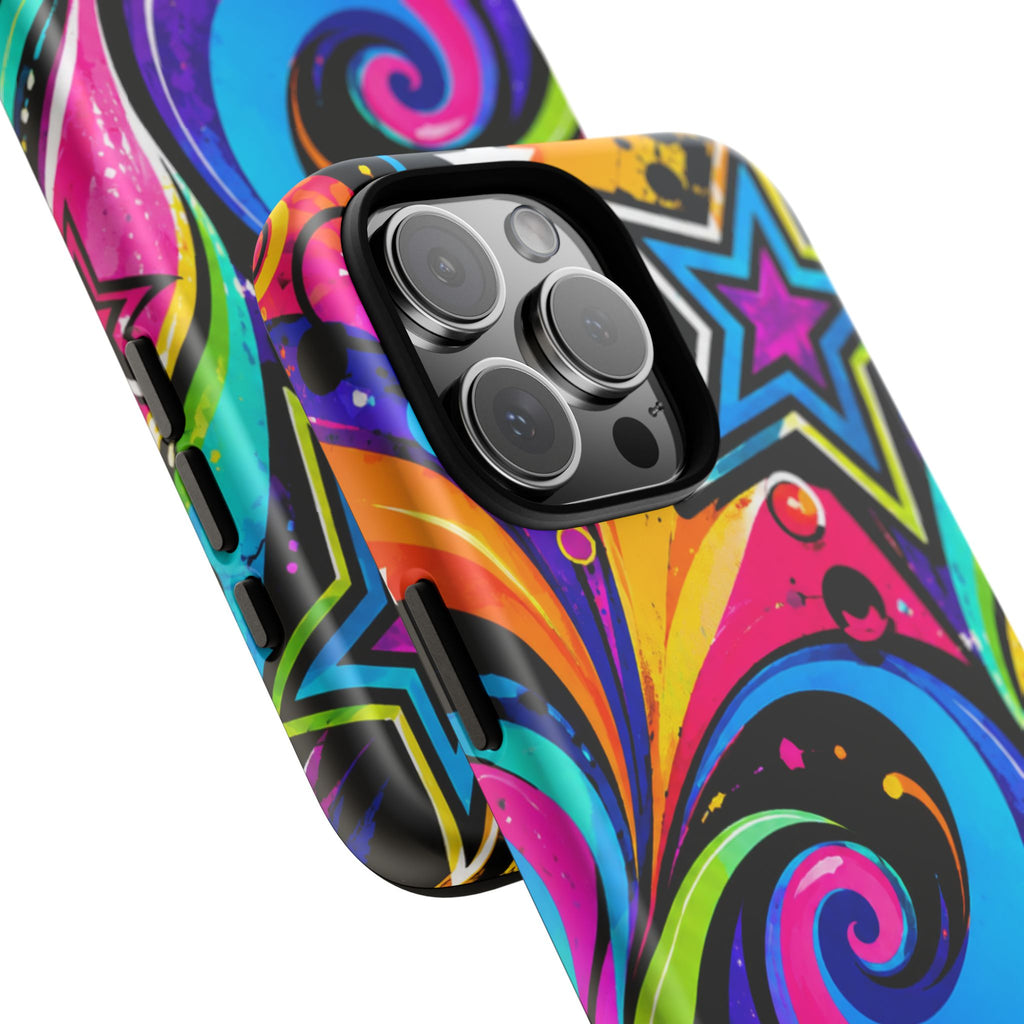Psychedelic Swirl Phone Case — Bold Retro Stars & Neon Pop Art Tough Case