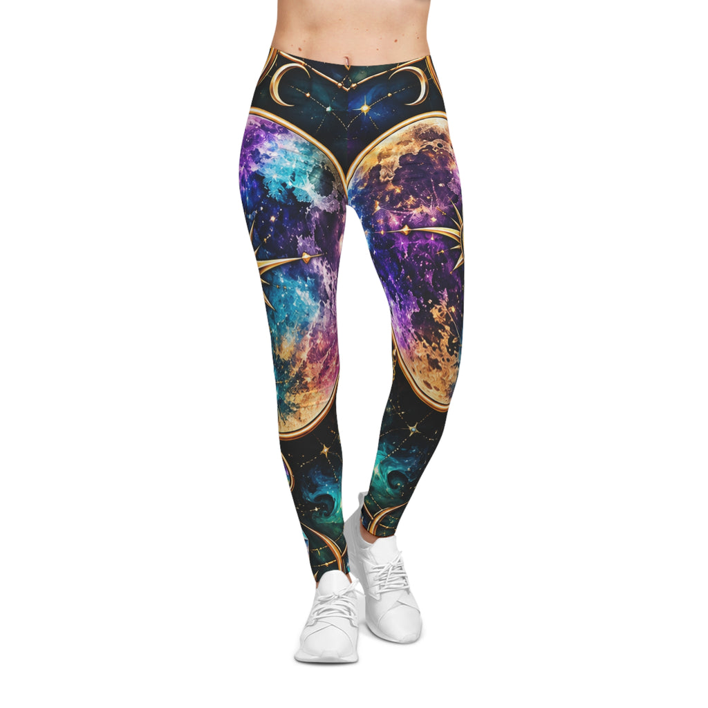 Cosmic Moon Phase Leggings — Mystic Galaxy Print Women's Leggings