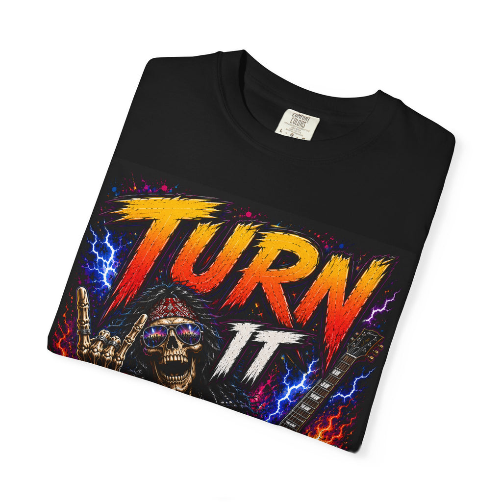 Turn It Up Skull Guitar T-shirt | Rock Metal Concert Tee