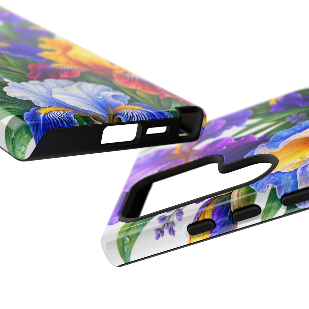 Floral Iris Tough Phone Case — Colorful Watercolor Iris Protective Cover
