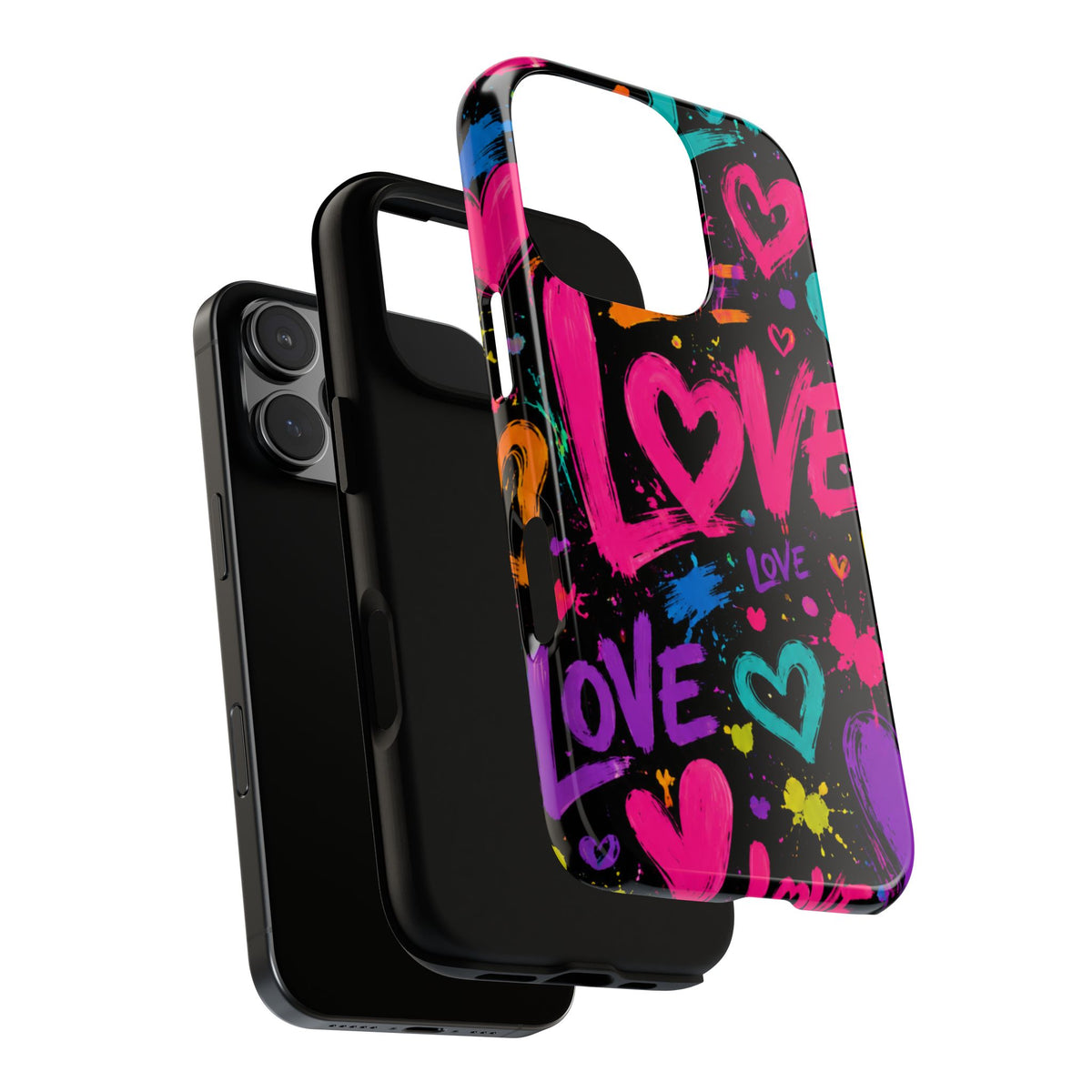 Phone Case — Neon Graffiti "Love" Hearts Protective Tough Case