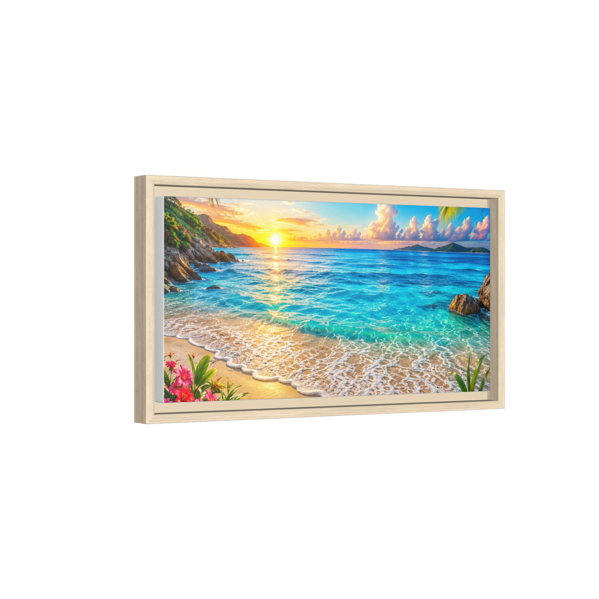Framed Beach Sunset Matte Canvas Wall Art — Tropical Ocean Sunrise Decor