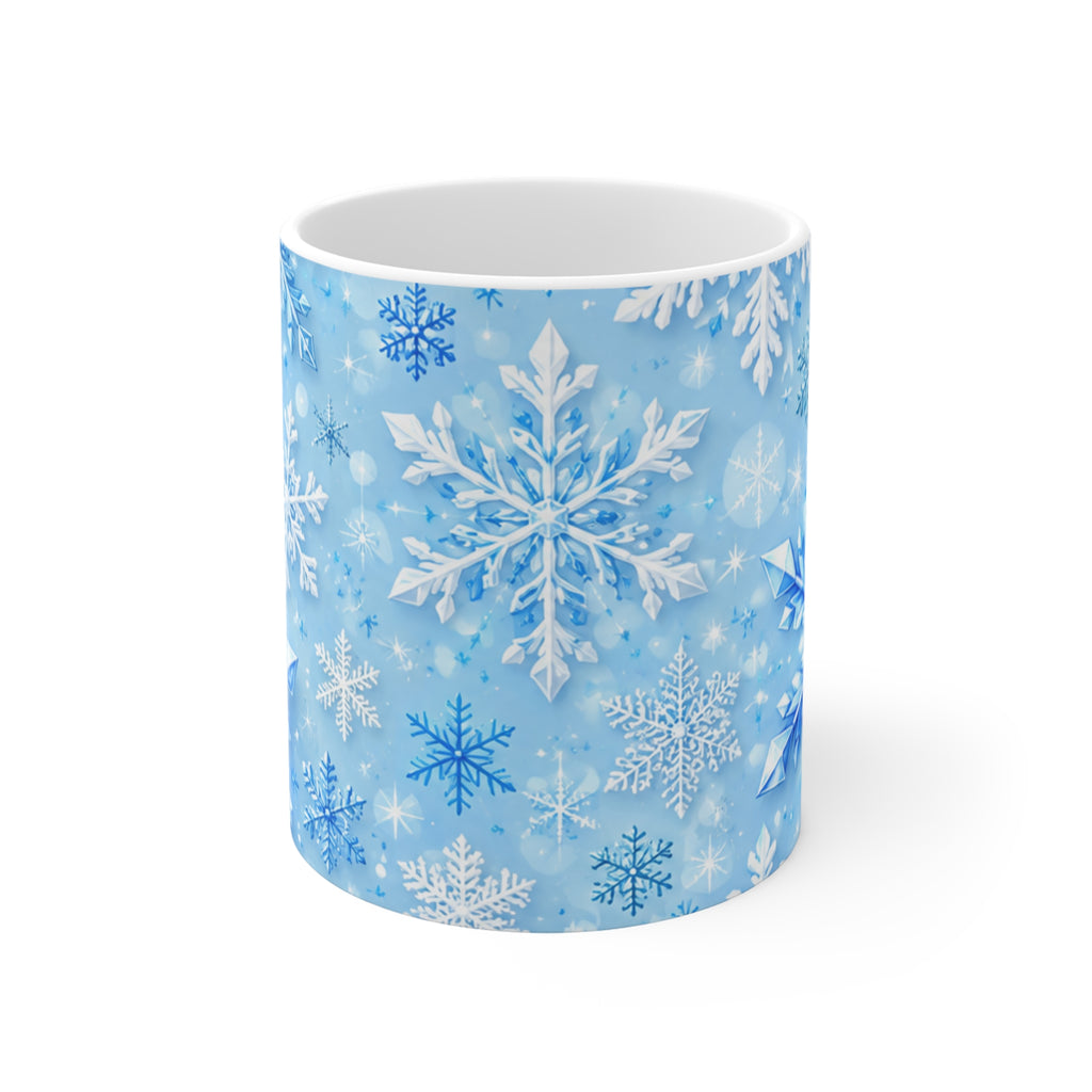 Snowflake Pattern 11oz Ceramic Mug — Winter Blue Holiday Coffee Cup