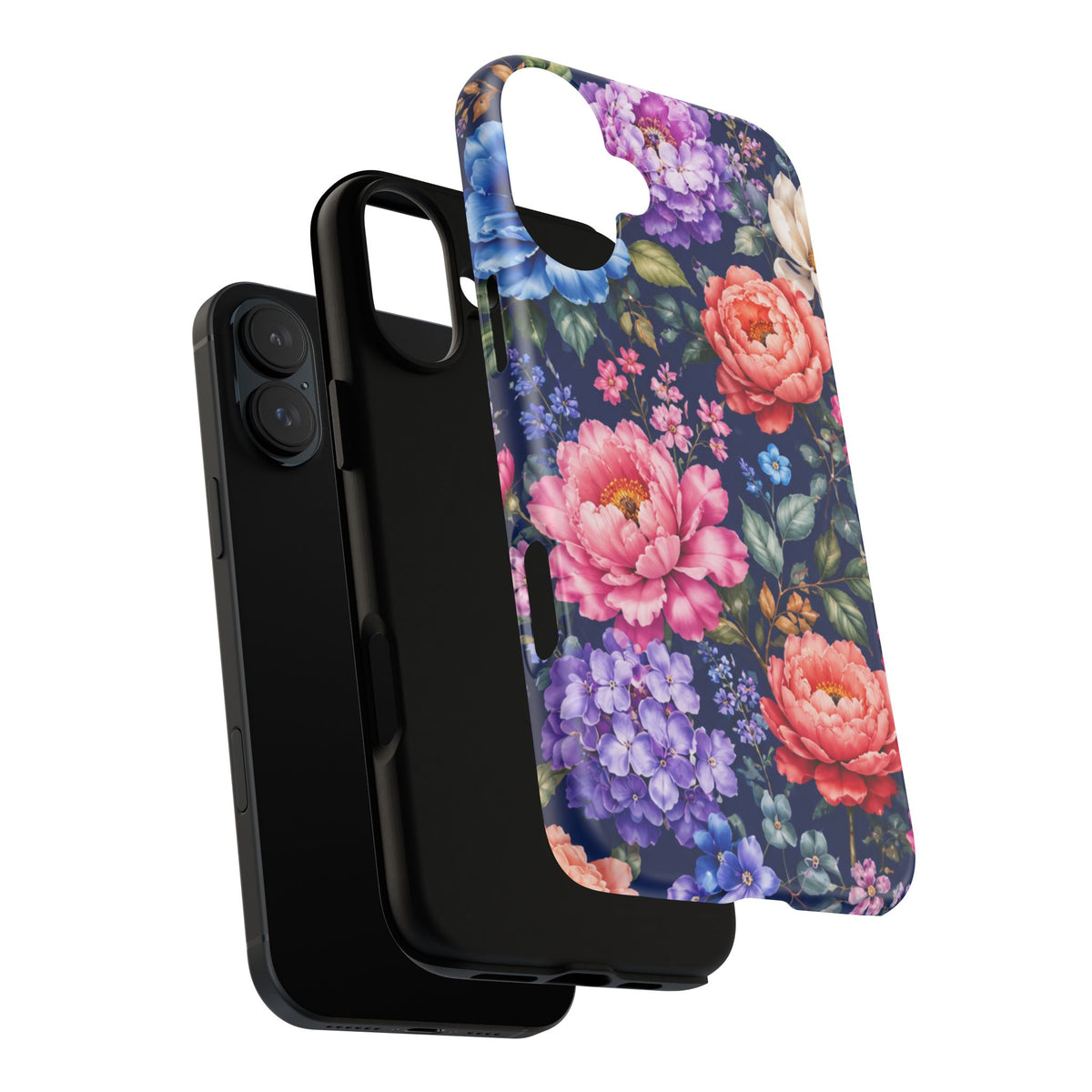 Floral Tough Phone Case – Vibrant Garden Flowers on Navy