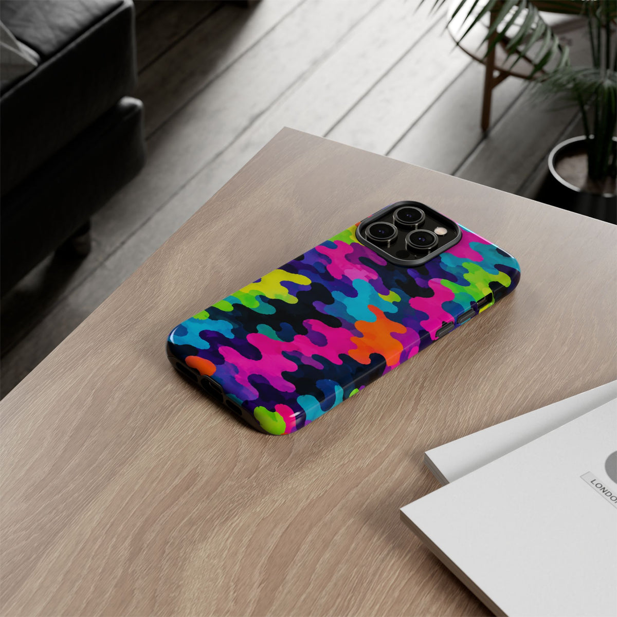Neon Camo Tough Phone Case — Bright Rainbow Protective iPhone Cover