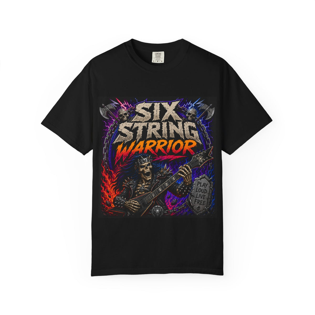 Six String Warrior T-shirt | Skeleton Guitarist Rock Tee