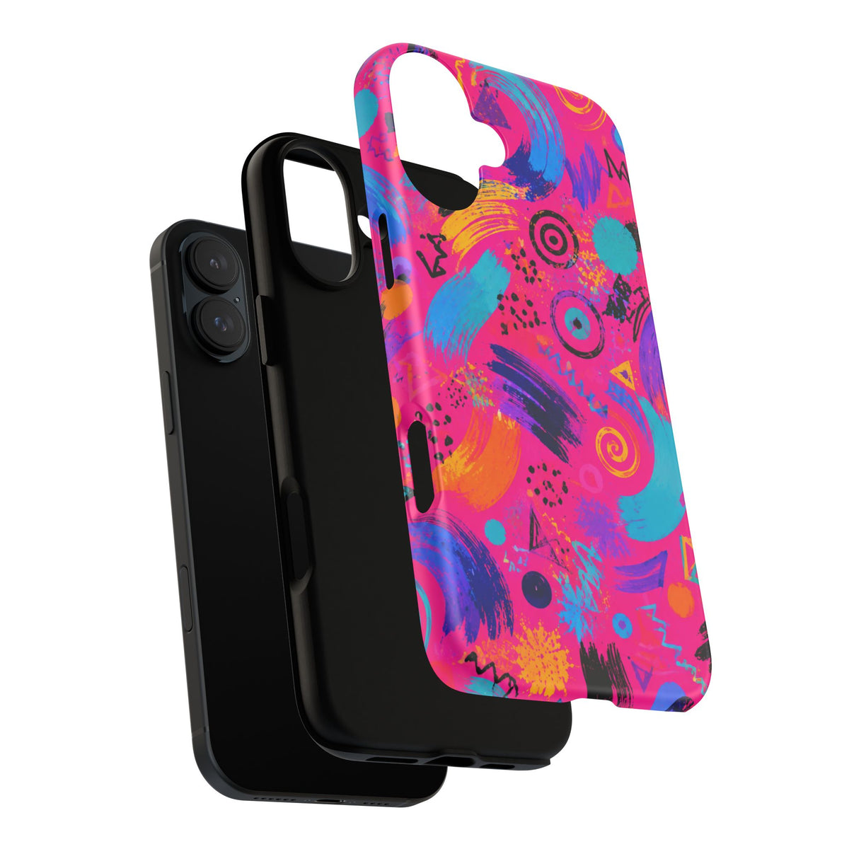 Neon Retro Abstract Tough Phone Case — 80s Brushstroke Pattern