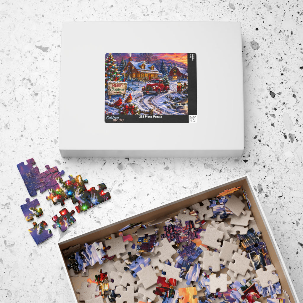 Christmas Cabin Snow Scene Puzzle — Festive Holiday Jigsaw (110/252/520/1014 pcs)