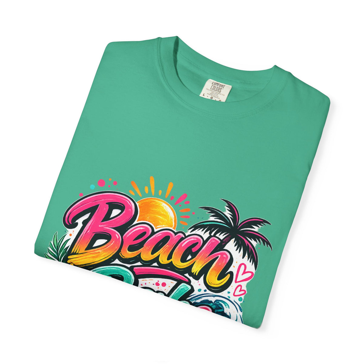 Beach Babe T-shirt | Tropical Palm Hibiscus Sunset Design