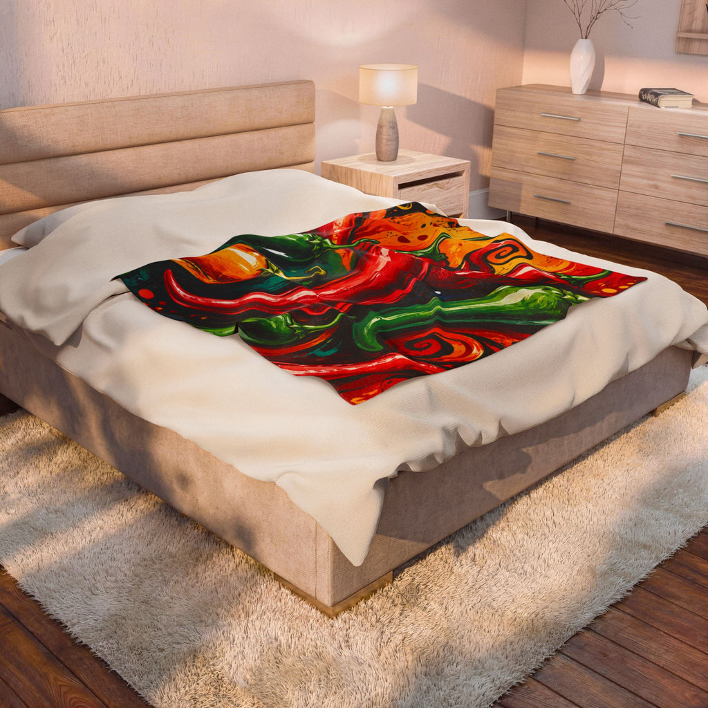 Spicy Chili Pepper Velveteen Plush Blanket – Vibrant Southwestern Pepper Print Throw