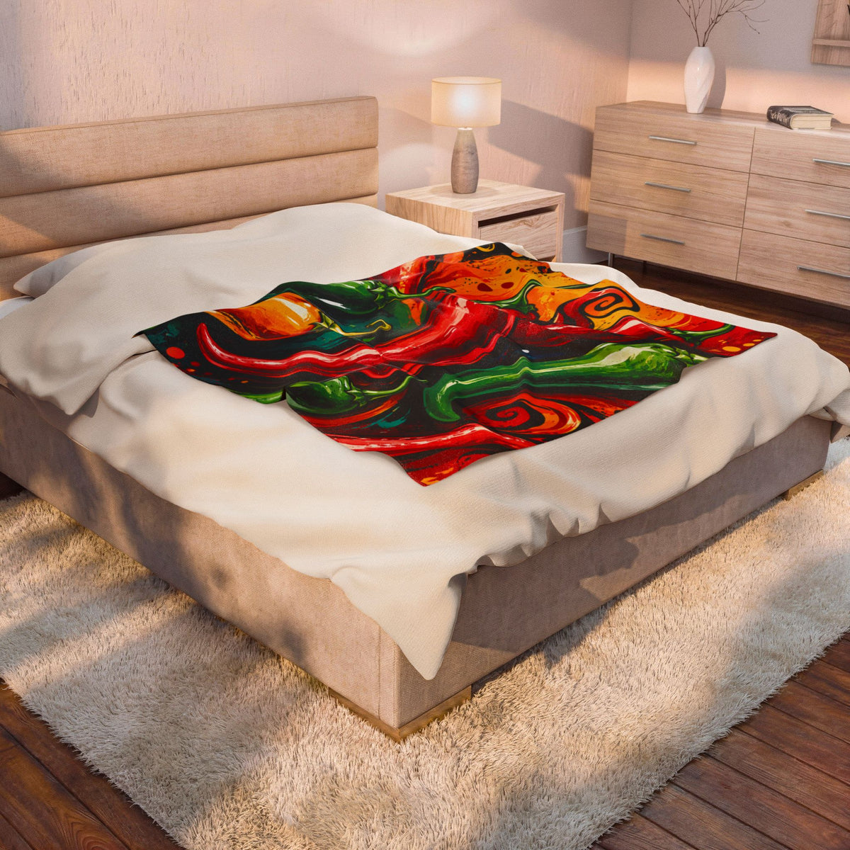 Spicy Chili Pepper Velveteen Plush Blanket – Vibrant Southwestern Pepper Print Throw