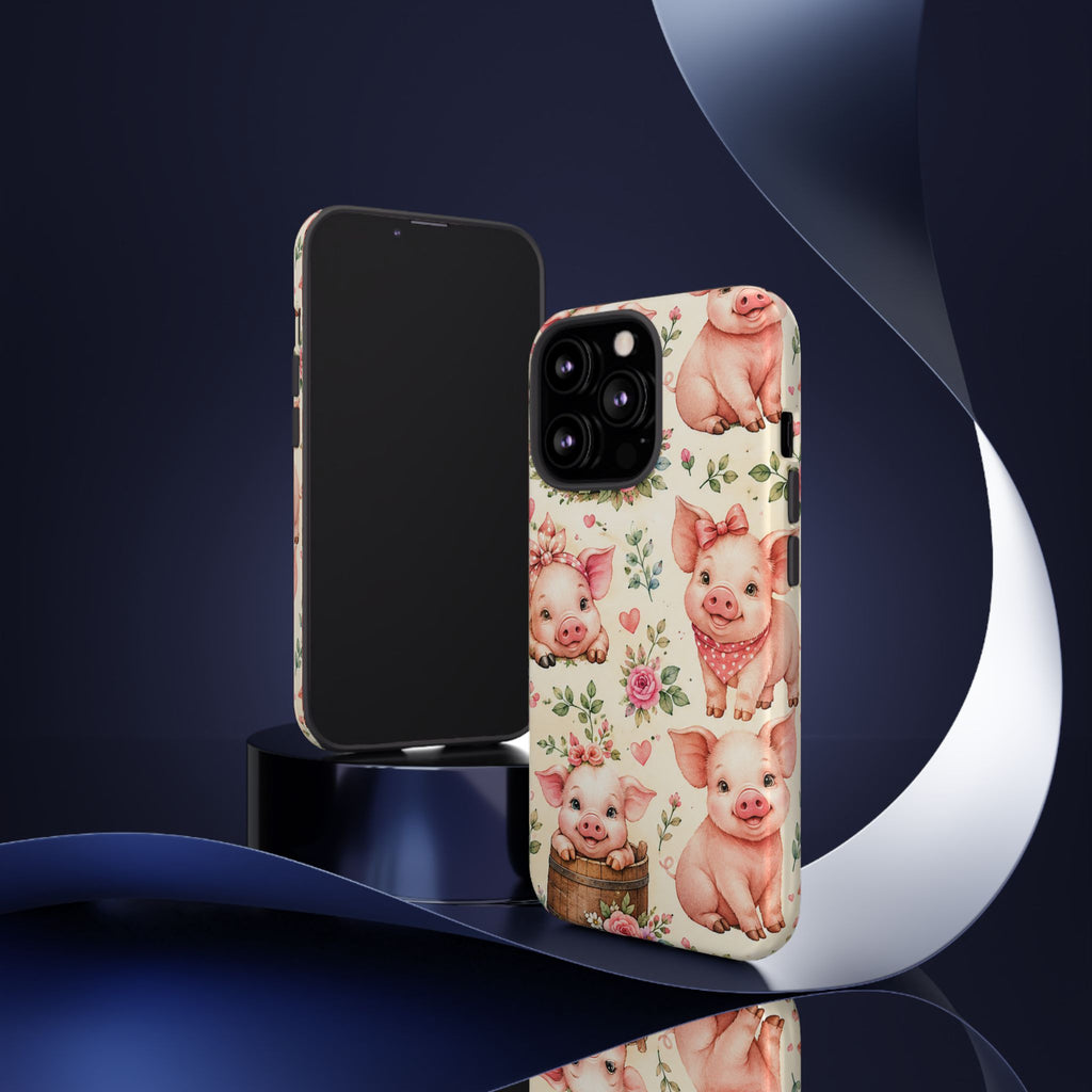 Cute Pink Piglet Phone Case — Vintage Floral Farm Animal iPhone Cover