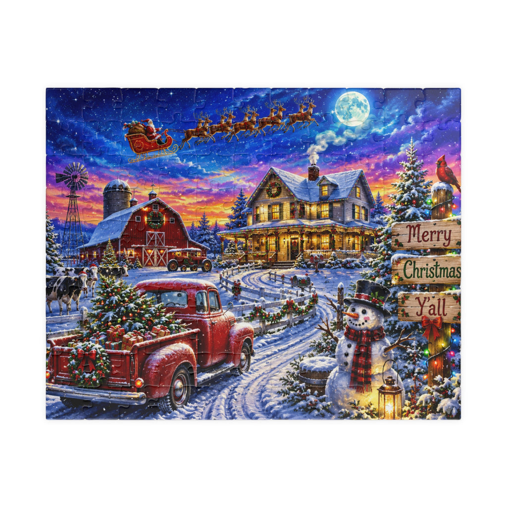 Christmas Country Scene Puzzle — 'Merry Christmas Y'all' Holiday Jigsaw (110–1014 pcs)