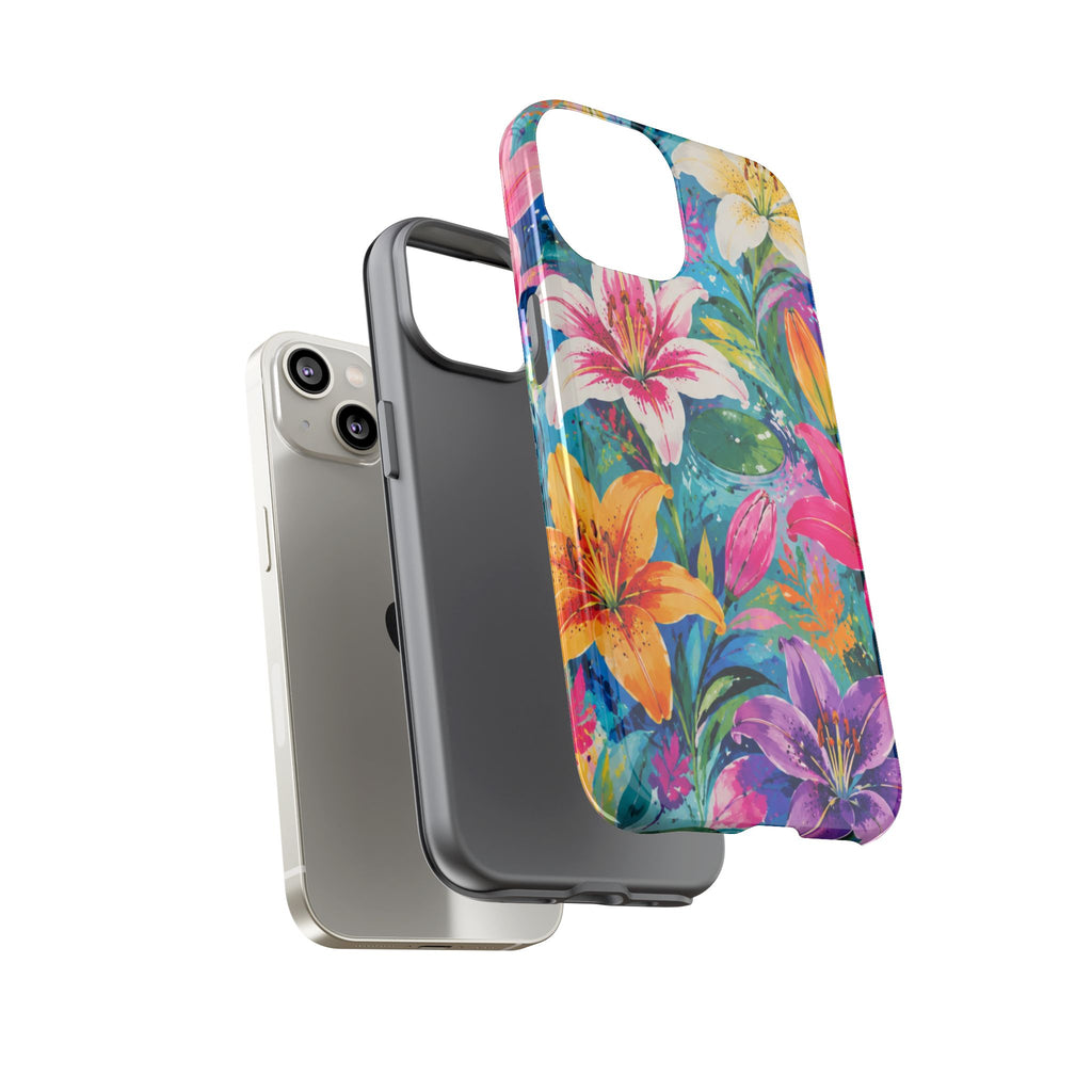 Floral Lily Tough Phone Case — Colorful Tropical Flower Protective Cover