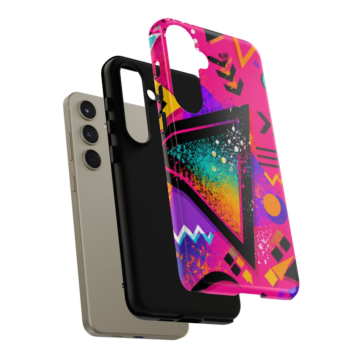 Retro 80s Geometric Phone Case — Neon Triangle Tough Case
