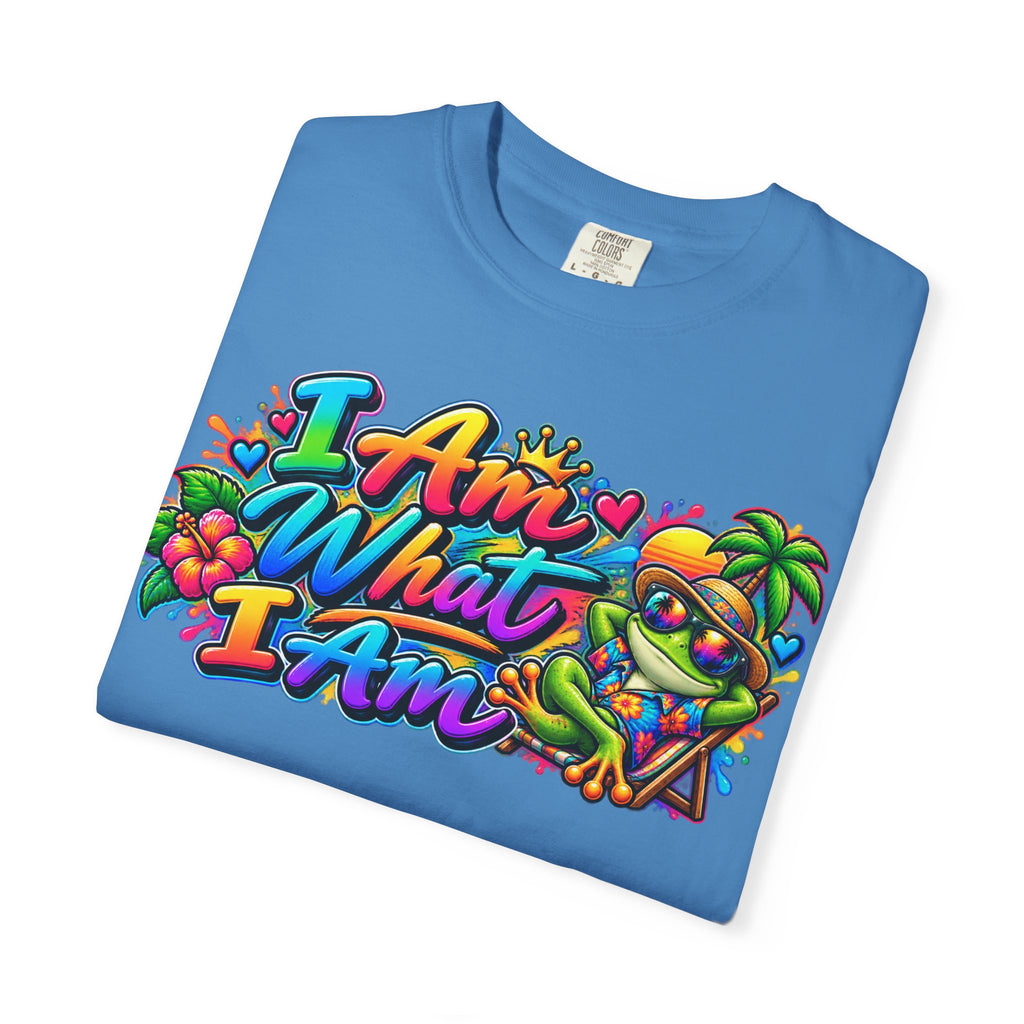 T-Shirt — "I Am What I Am" Colorful Tropical Frog Graphic Tee