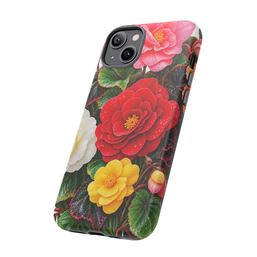 Floral Begonia Phone Case — Vibrant Red, Pink & Yellow Blossom Protective Cover