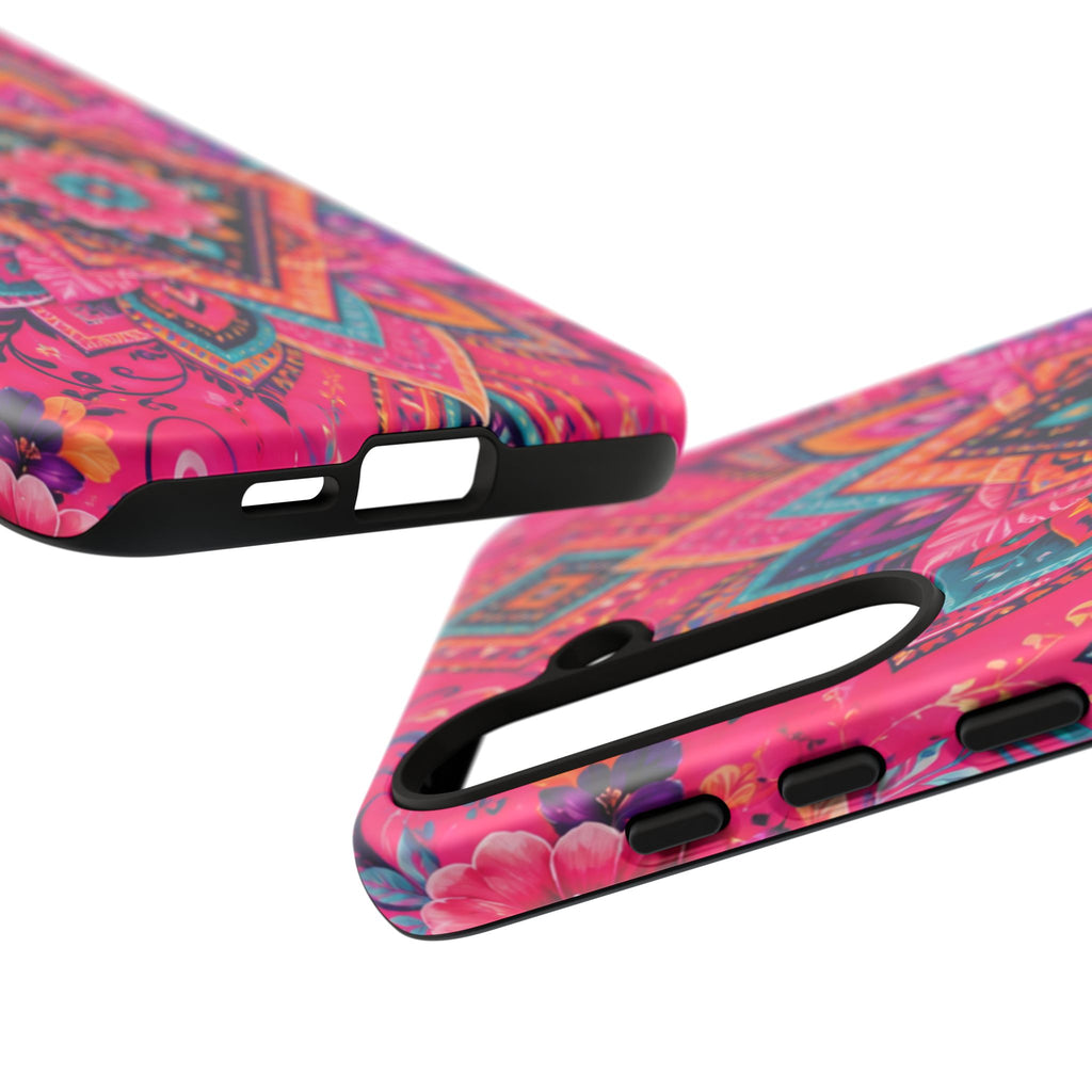 Floral Mandala Tough Phone Case — Pink Boho Protective Cover