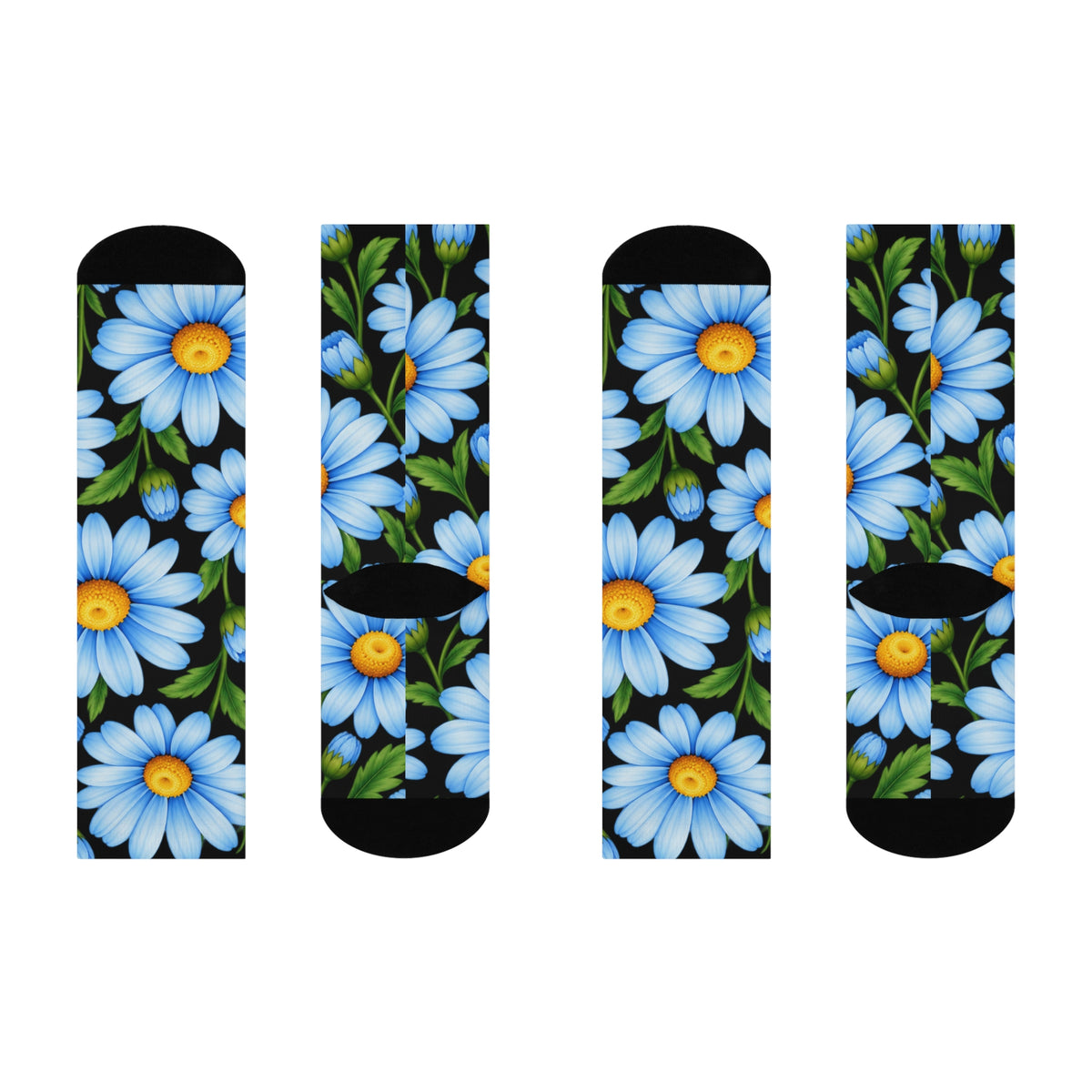 Daisy Floral Crew Socks — Blue Daisies Cushion-Comfort Socks