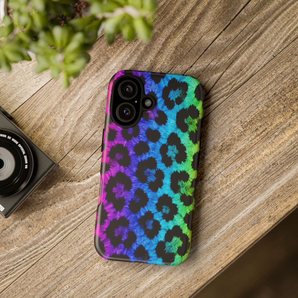Neon Rainbow Leopard Tough Case – Colorful Animal Print Phone Cover