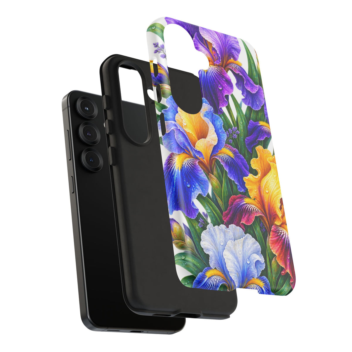 Floral Iris Tough Phone Case — Colorful Watercolor Iris Protective Cover