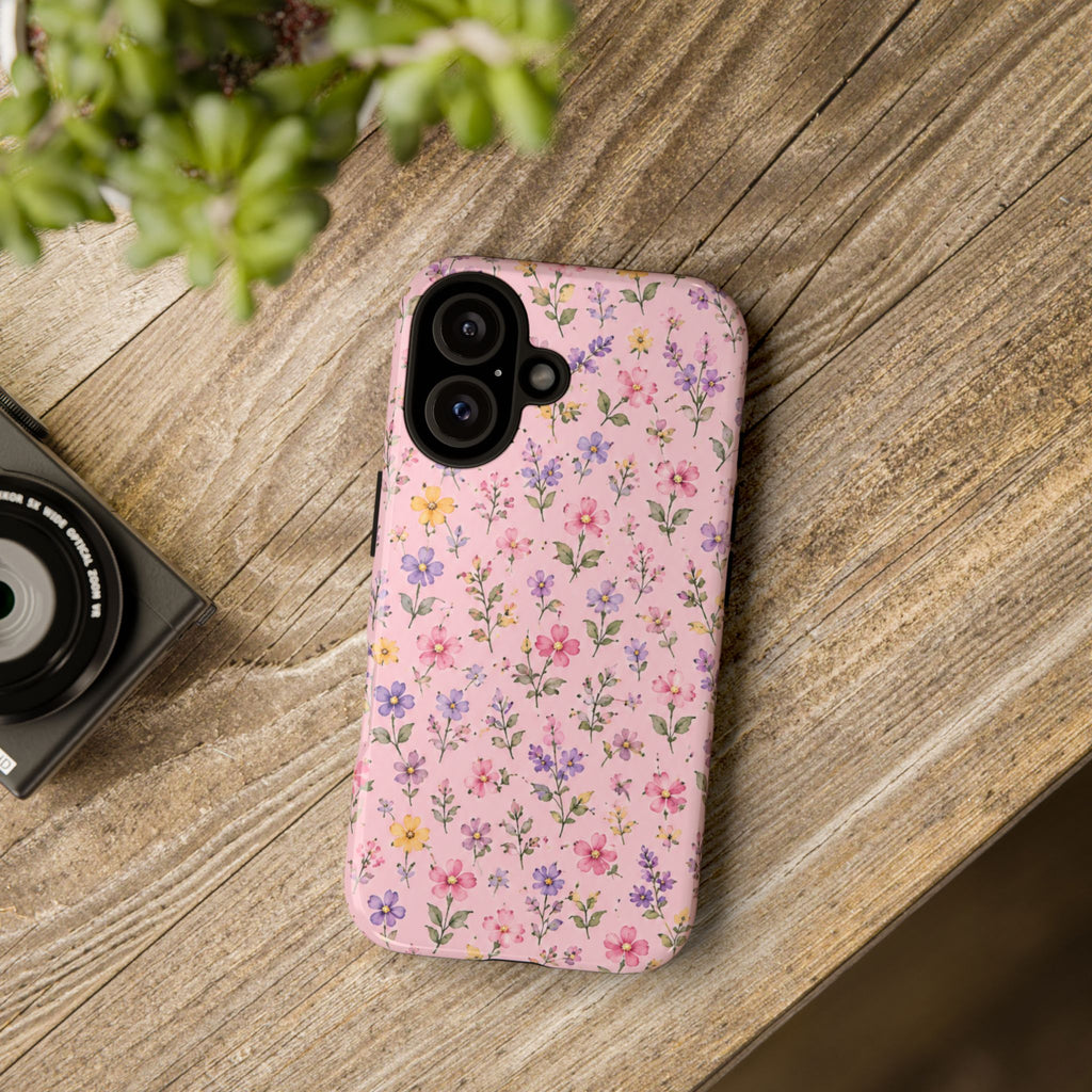 Floral Pink Tough Phone Case — Pastel Wildflower Protective Case