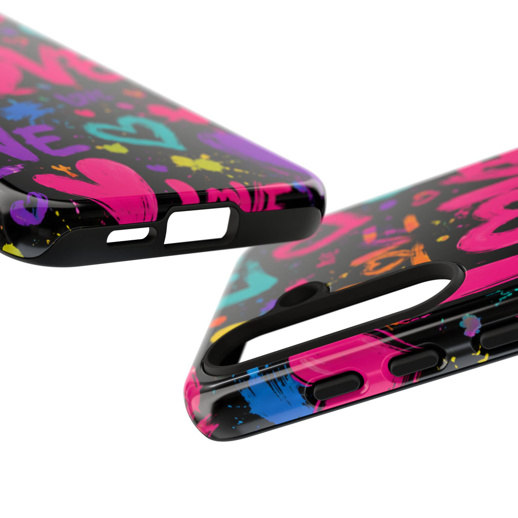 Phone Case — Neon Graffiti "Love" Hearts Protective Tough Case