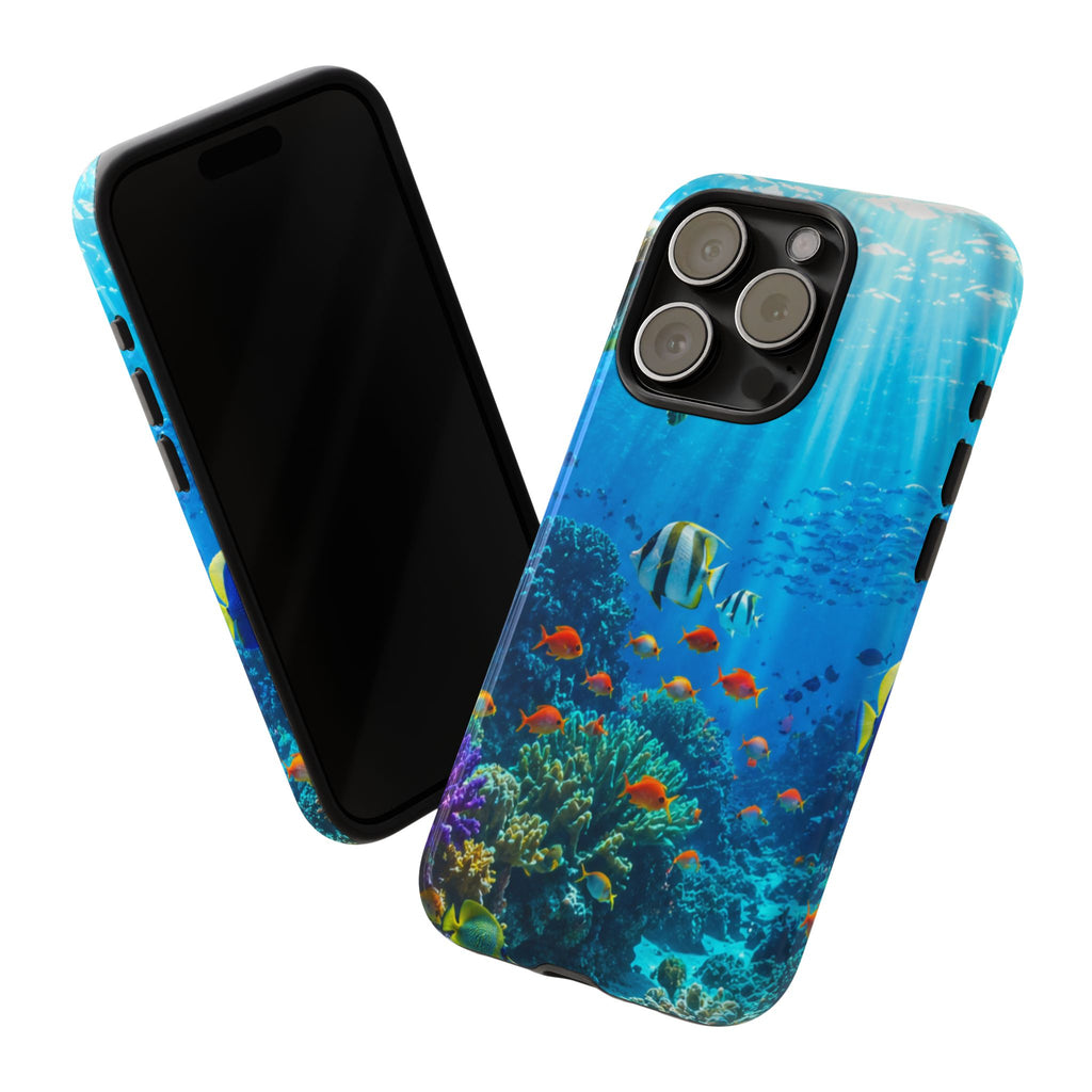 Underwater Ocean Life Tough Phone Case — Coral Reef & Sea Turtle Protective Cover