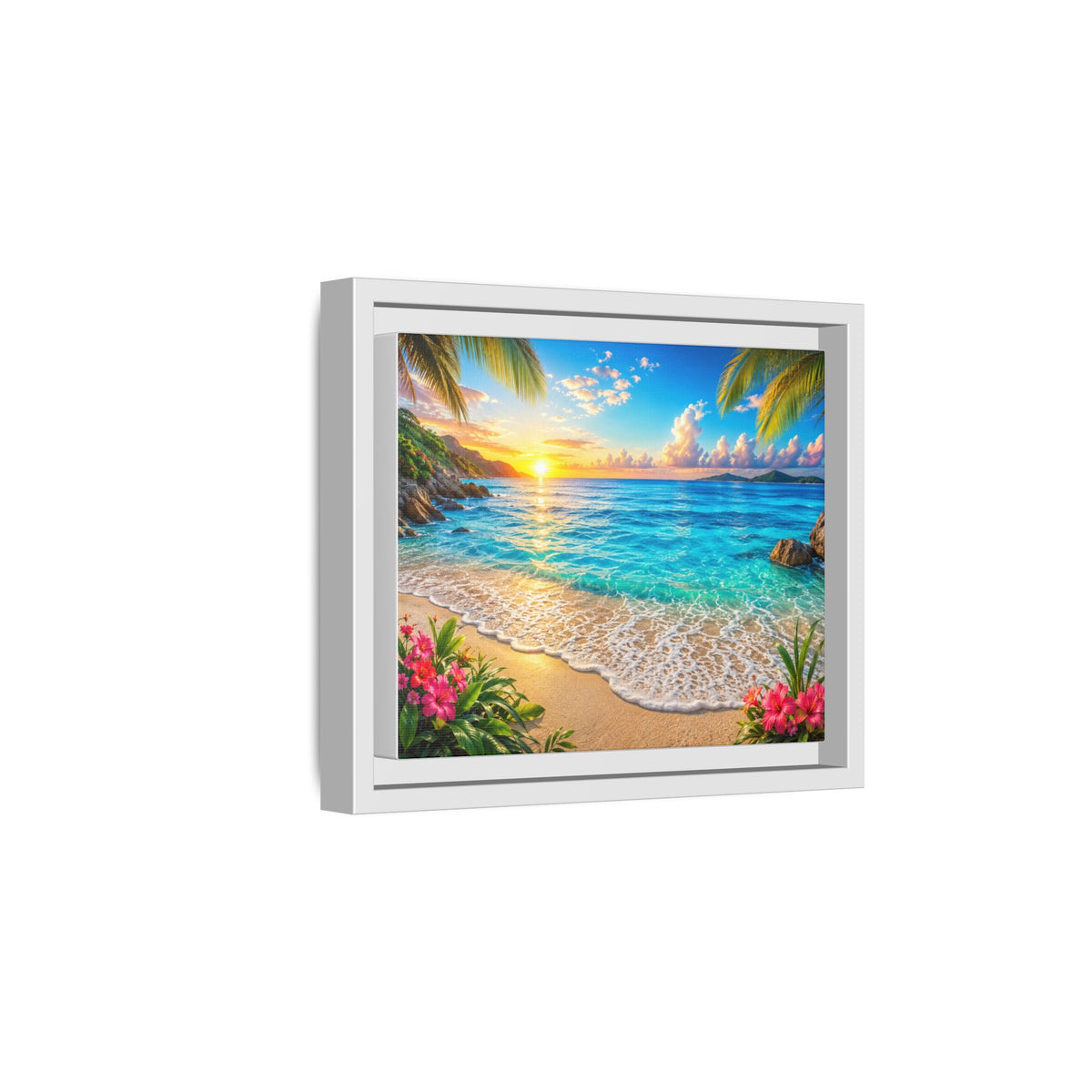 Framed Beach Sunset Matte Canvas Wall Art — Tropical Ocean Sunrise Decor