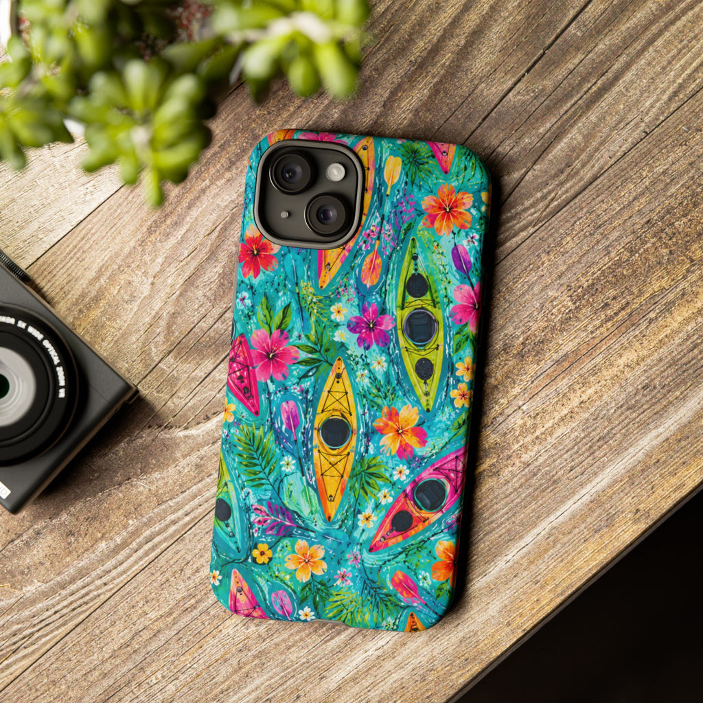 Tropical Kayak Phone Case – Colorful Floral Waterproof Pattern