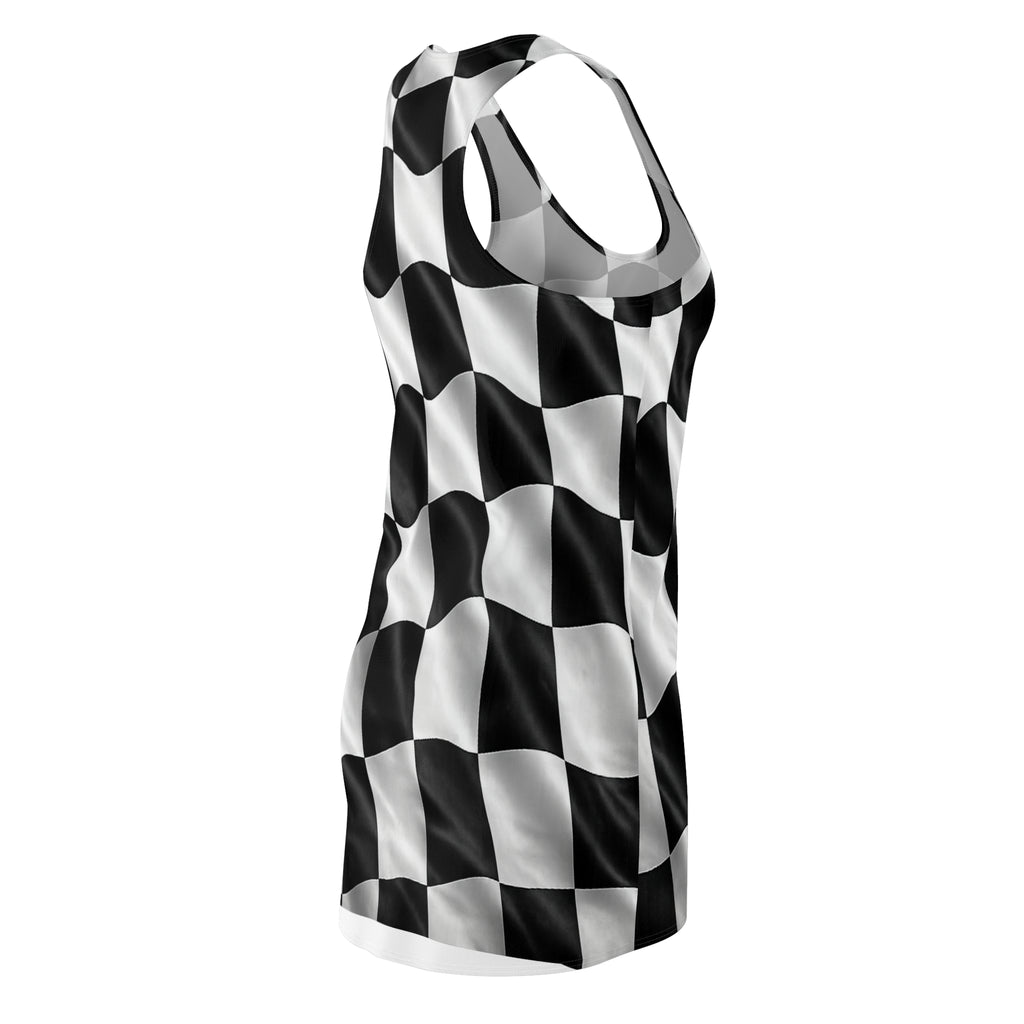 Black White Checkered Wave Dress Racerback