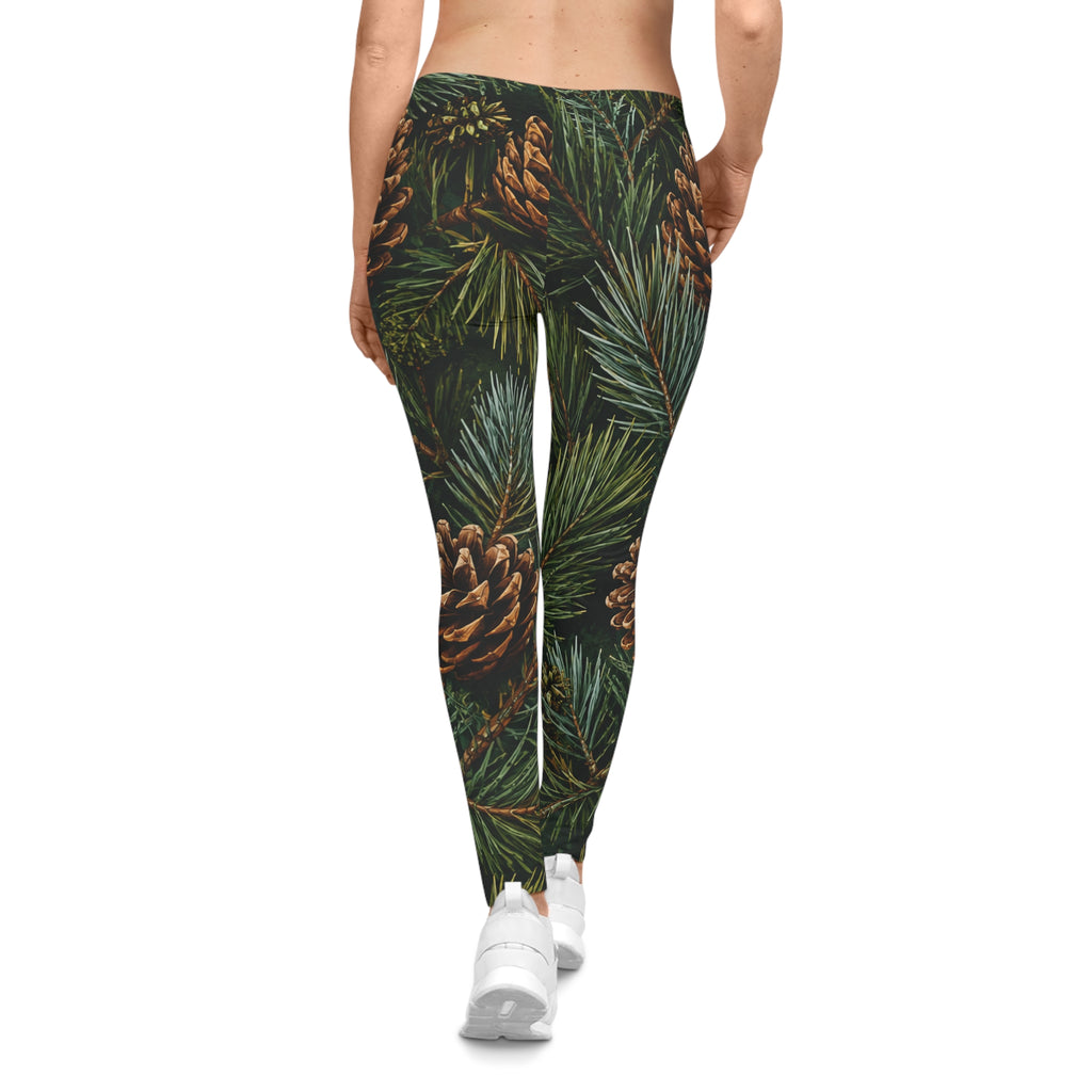 Pinecone Forest Leggings — Women’s Holiday Pine Needle All-Over Print Leggings