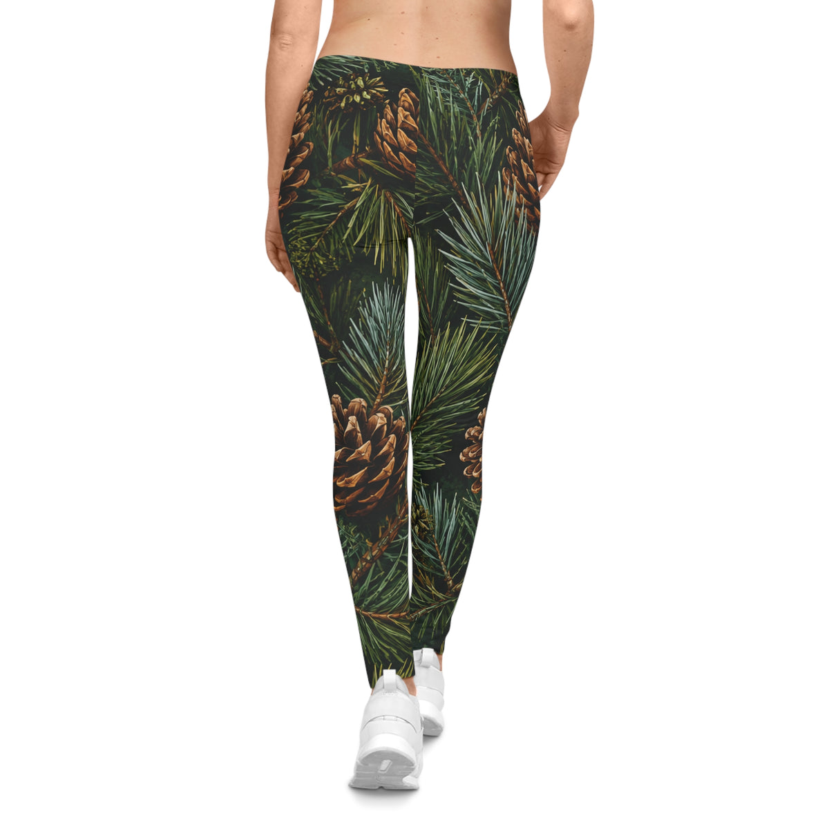 Pinecone Forest Leggings — Women’s Holiday Pine Needle All-Over Print Leggings
