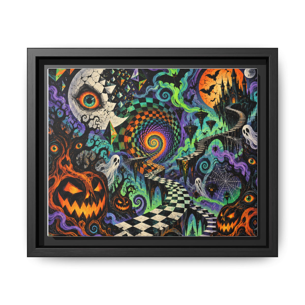 Spooky Surreal Halloween Canvas Framed Art — Matte Multi-Color