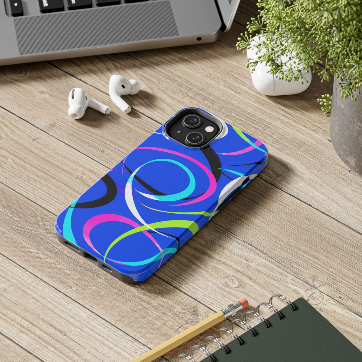 Tough Phone Case — Blue Abstract Swirl Protective Cover
