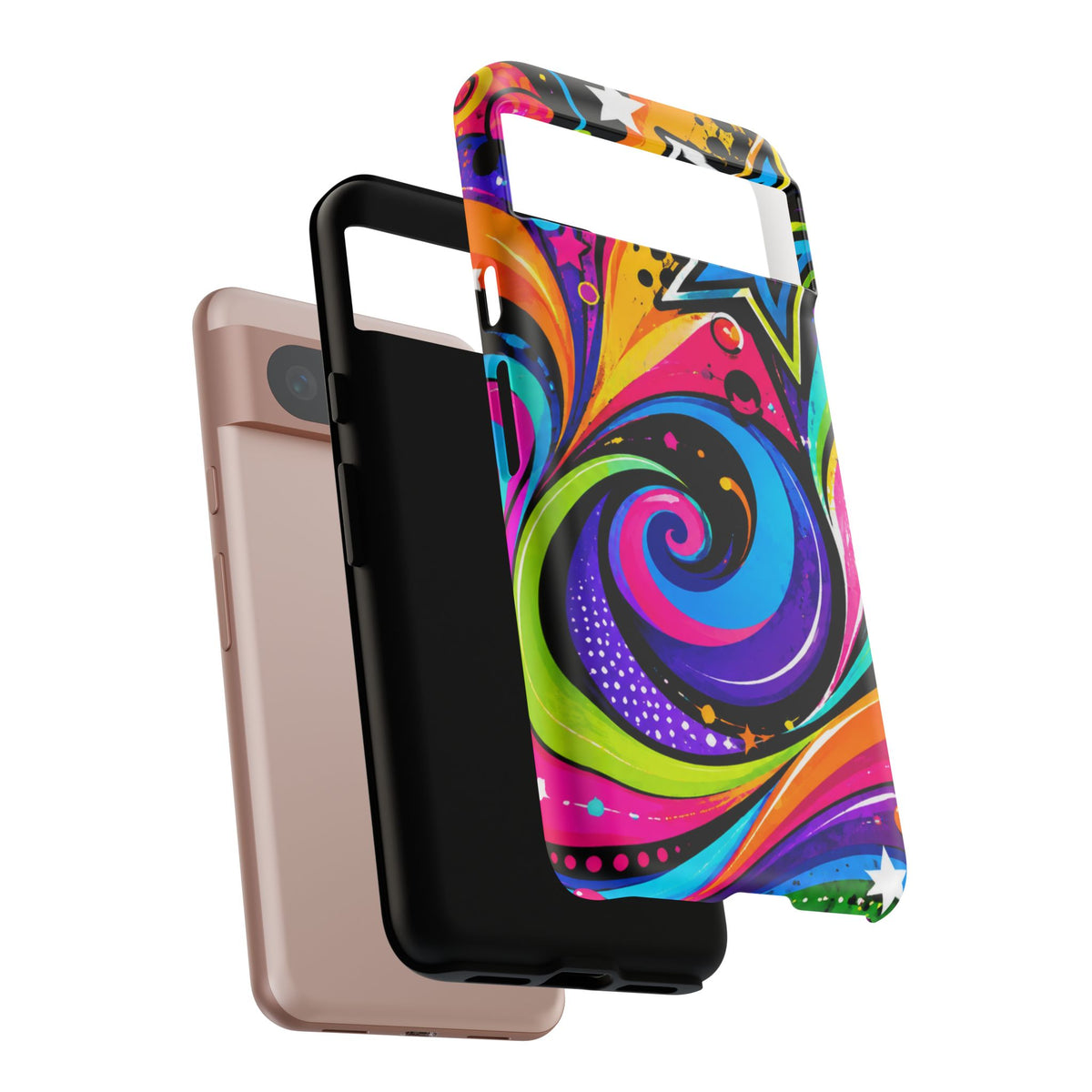 Psychedelic Swirl Phone Case — Bold Retro Stars & Neon Pop Art Tough Case
