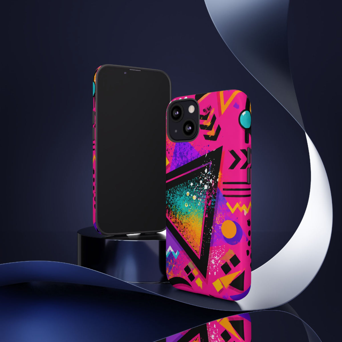 Retro 80s Geometric Phone Case — Neon Triangle Tough Case