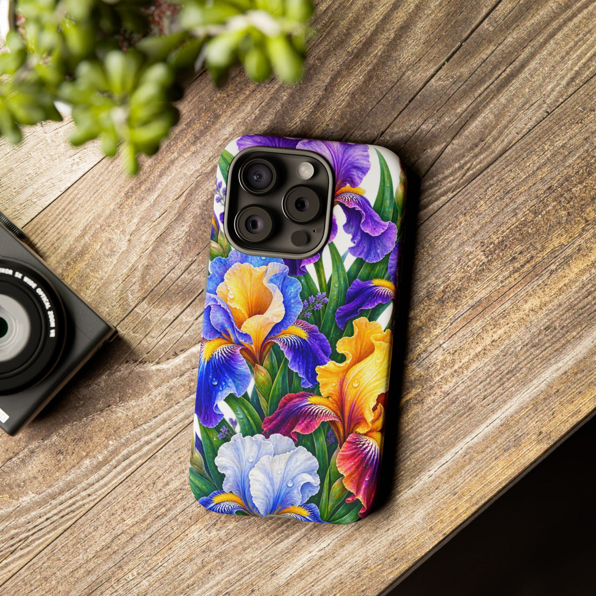 Floral Iris Tough Phone Case — Colorful Watercolor Iris Protective Cover