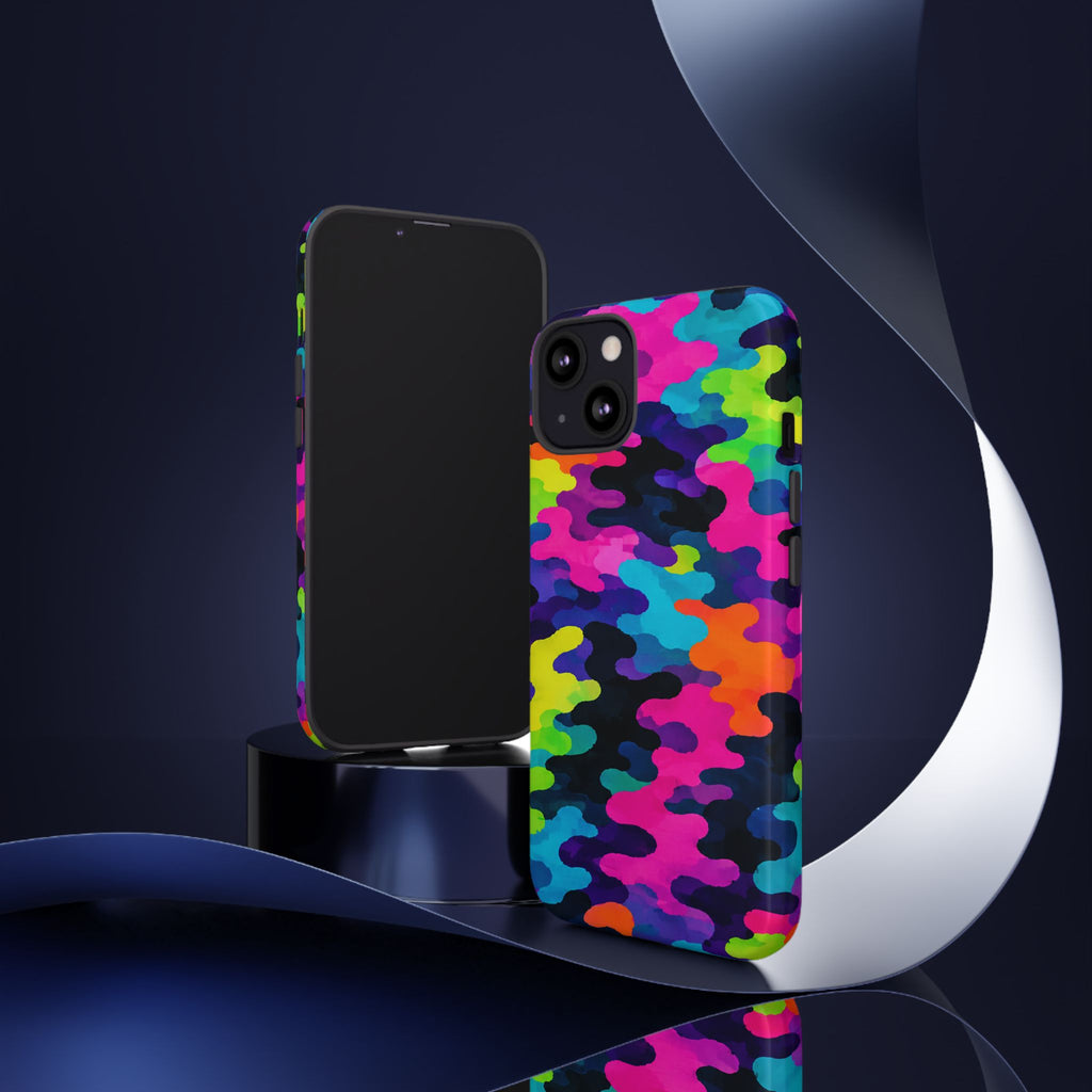 Neon Camo Tough Phone Case — Bright Rainbow Protective iPhone Cover