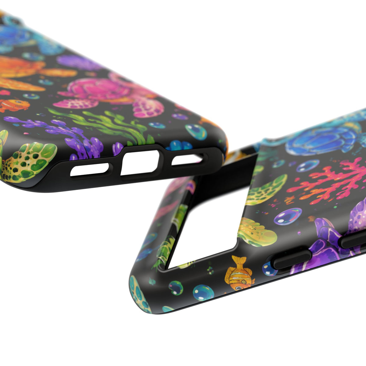 Phone Case — Colorful Cute Sea Turtles on Black (Protective Smartphone Cover)