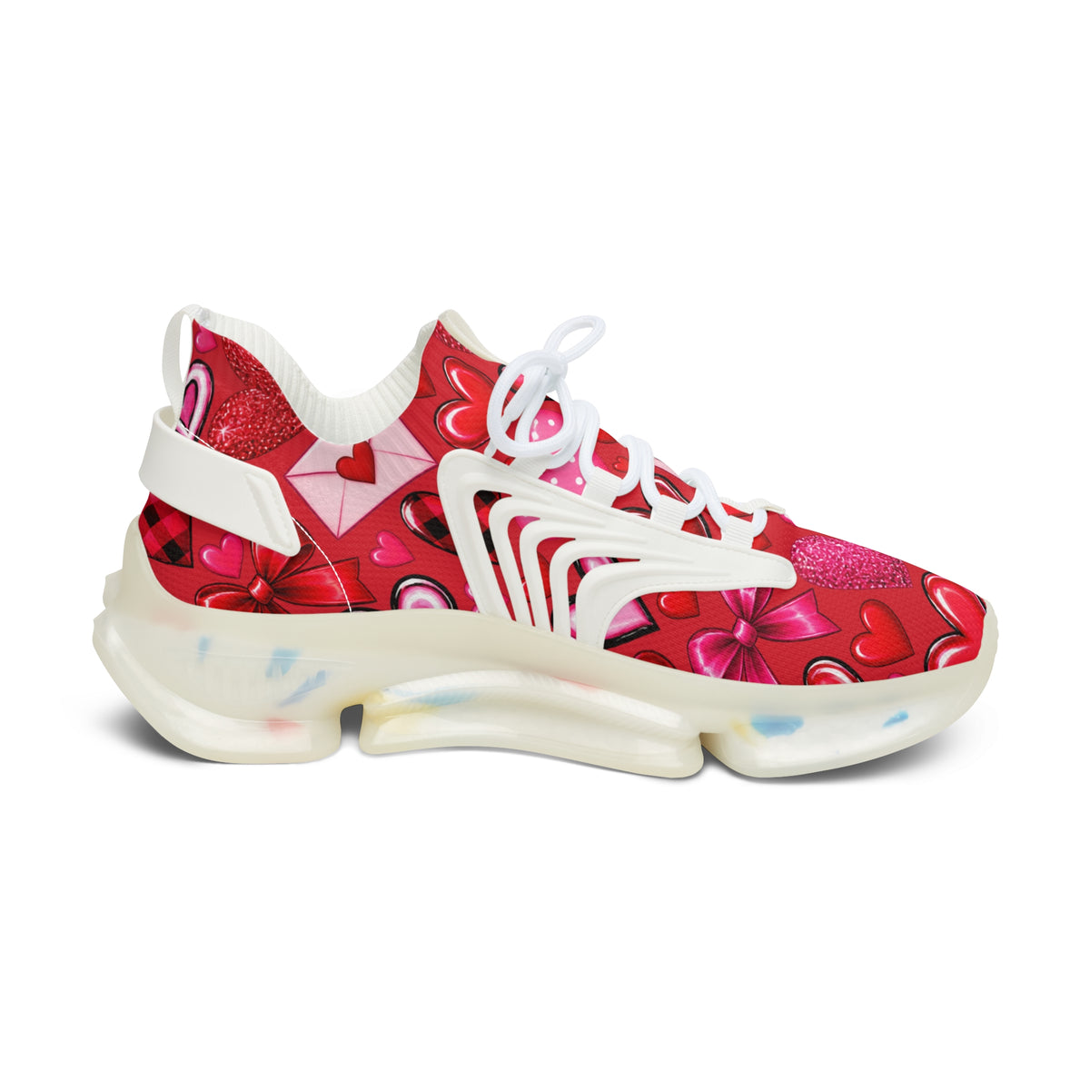Heart Print Mesh Sneakers — Women's Valentine's Day Athletic Shoes