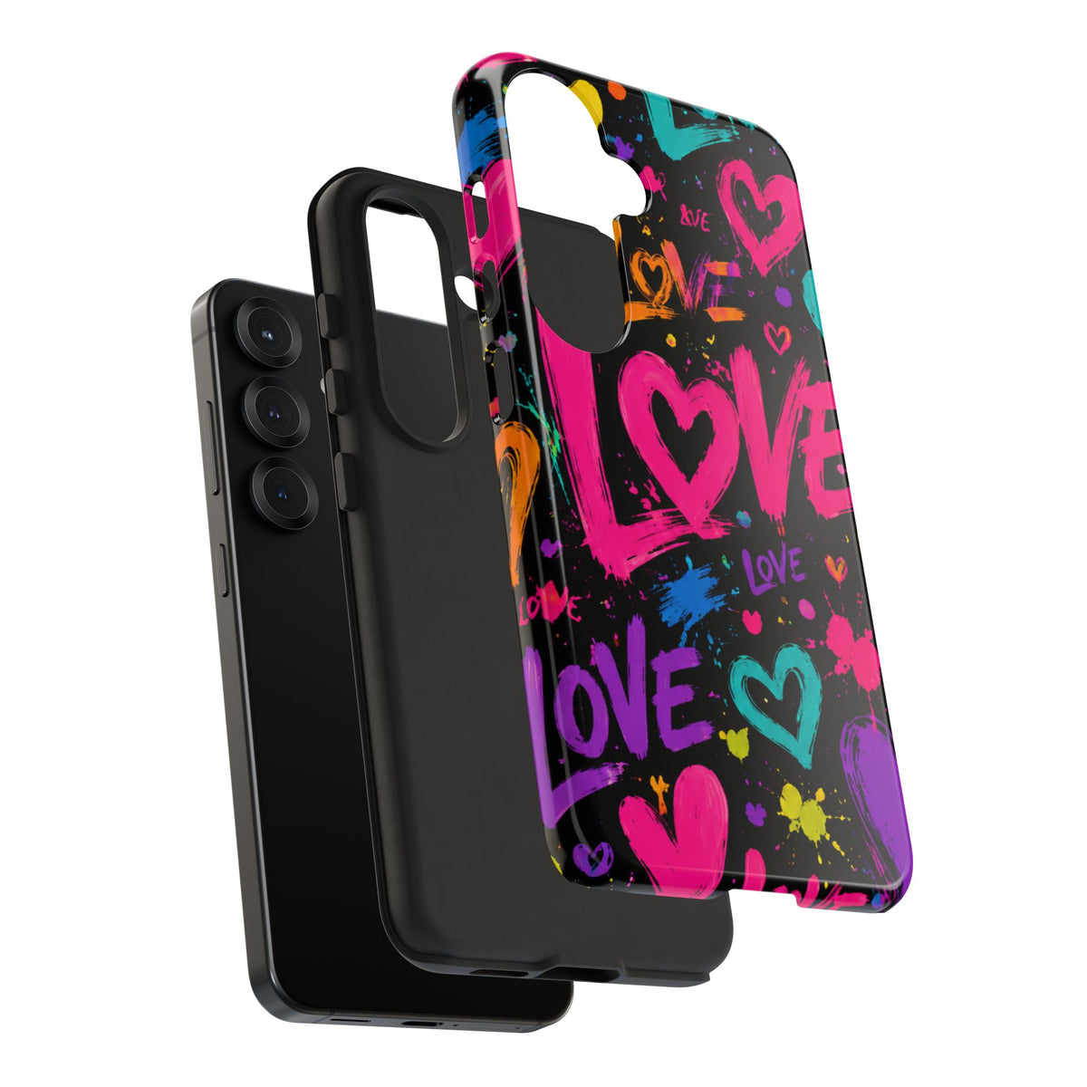 Phone Case — Neon Graffiti "Love" Hearts Protective Tough Case
