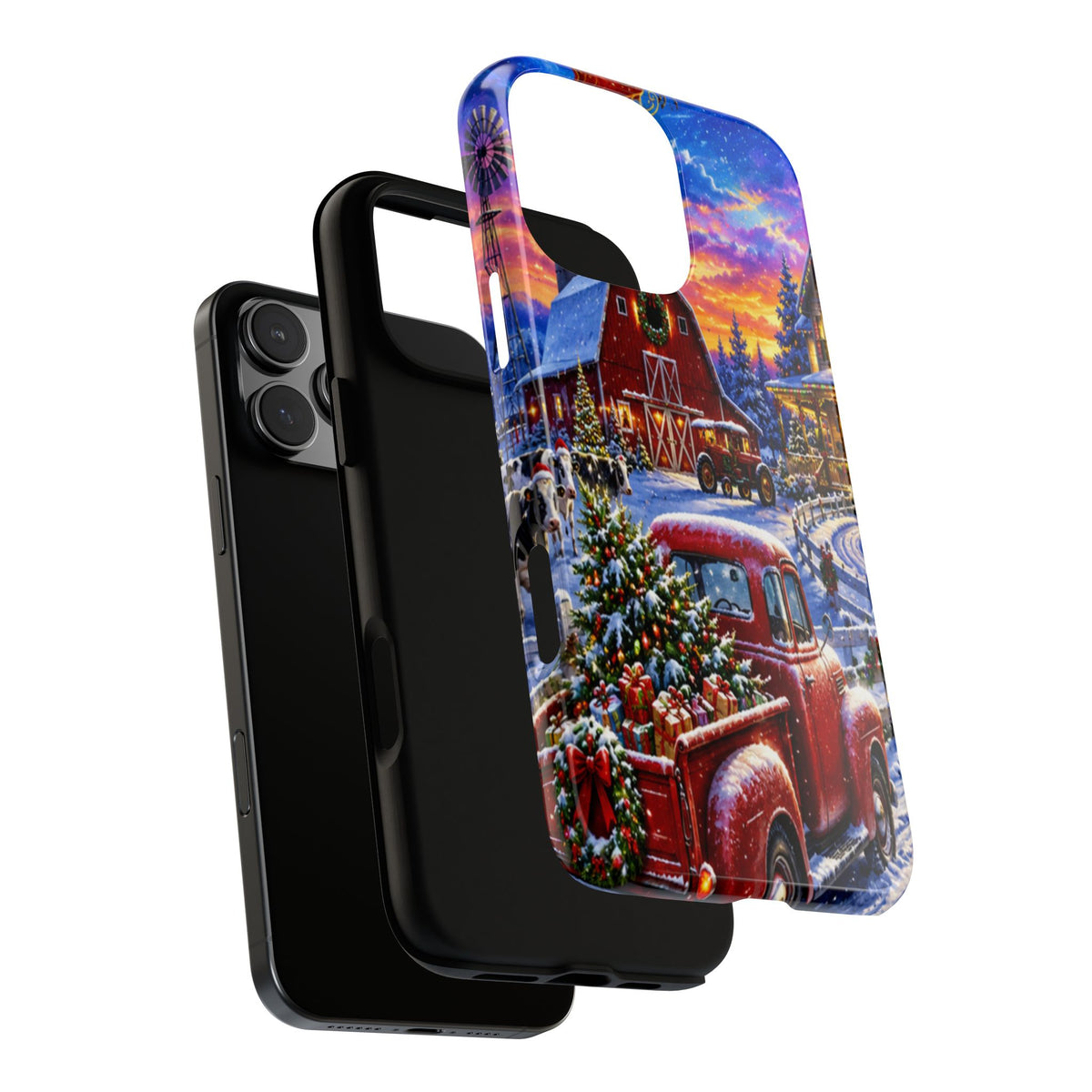 Christmas Farm Phone Case — Vintage Red Truck in Snowy Holiday Scene