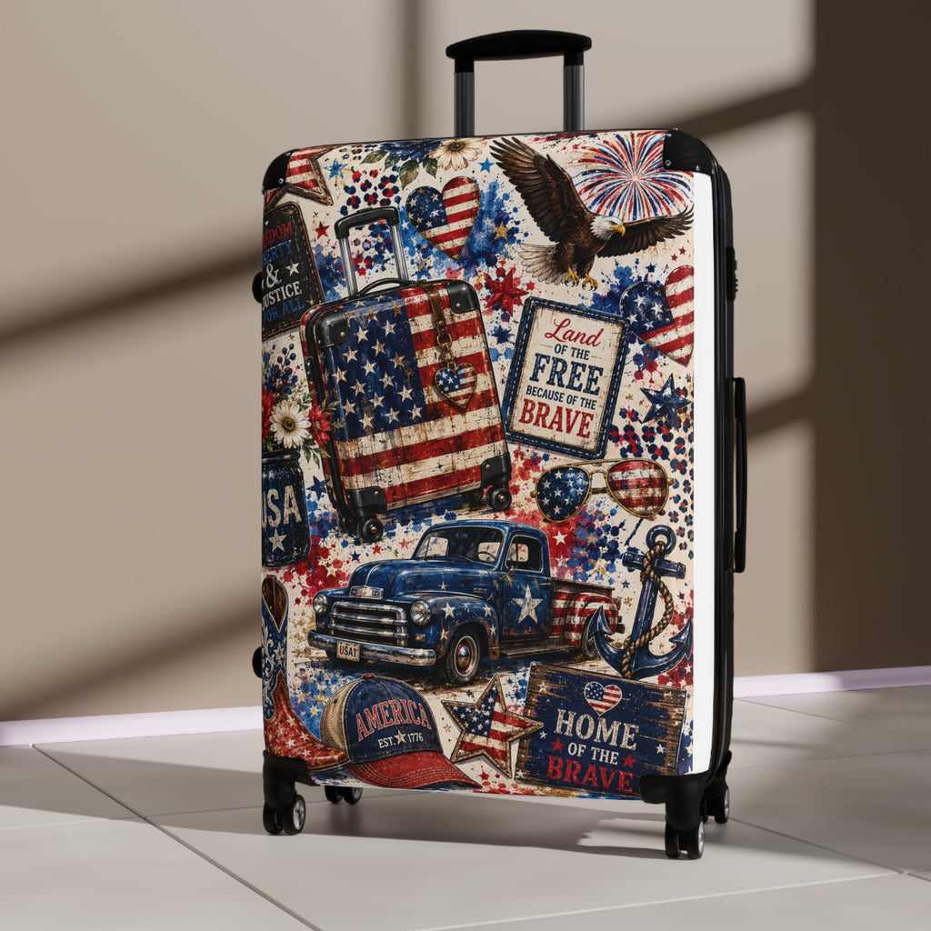 Patriotic 'Land of the Free, Home of the Brave' Carry-On Suitcase