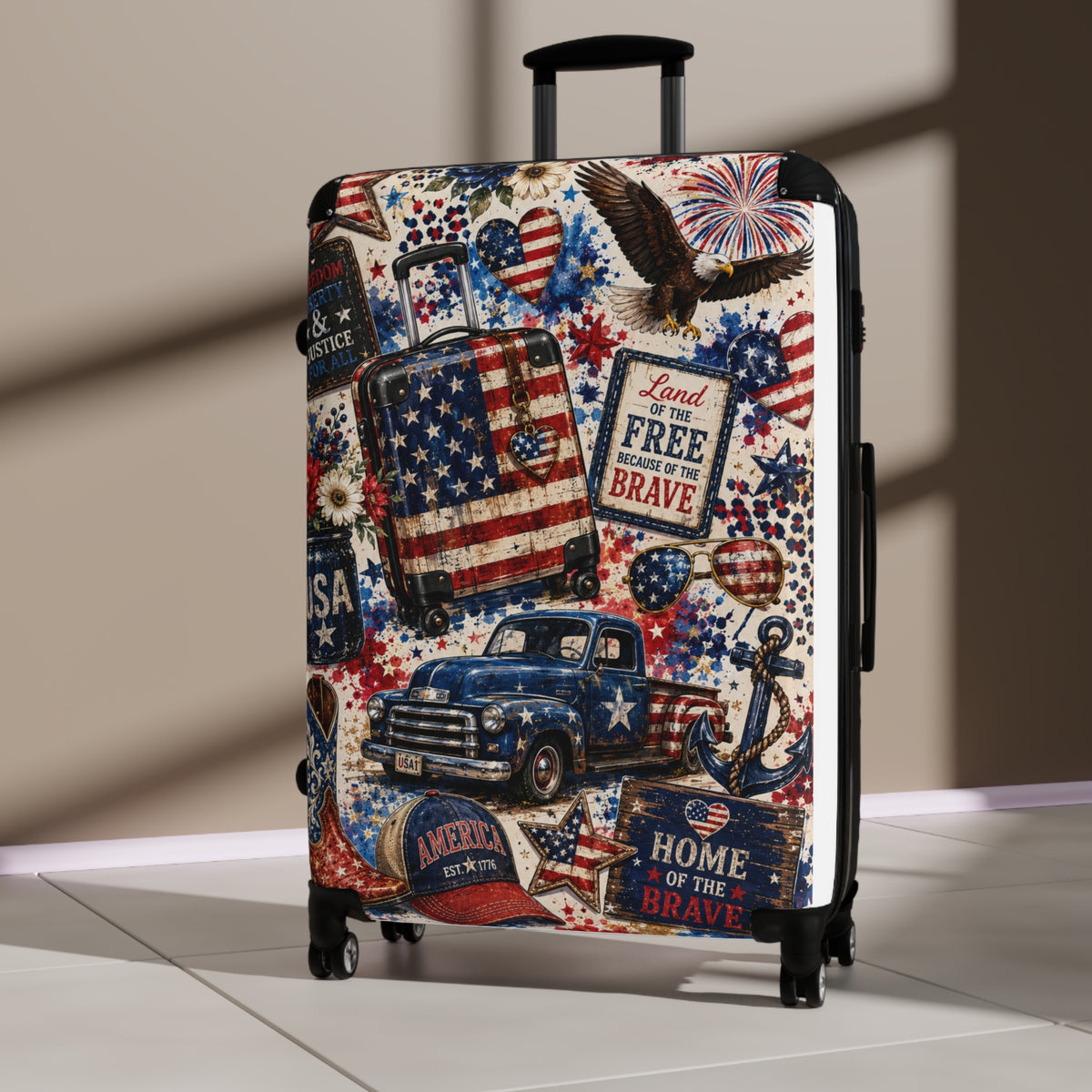 Patriotic 'Land of the Free, Home of the Brave' Carry-On Suitcase