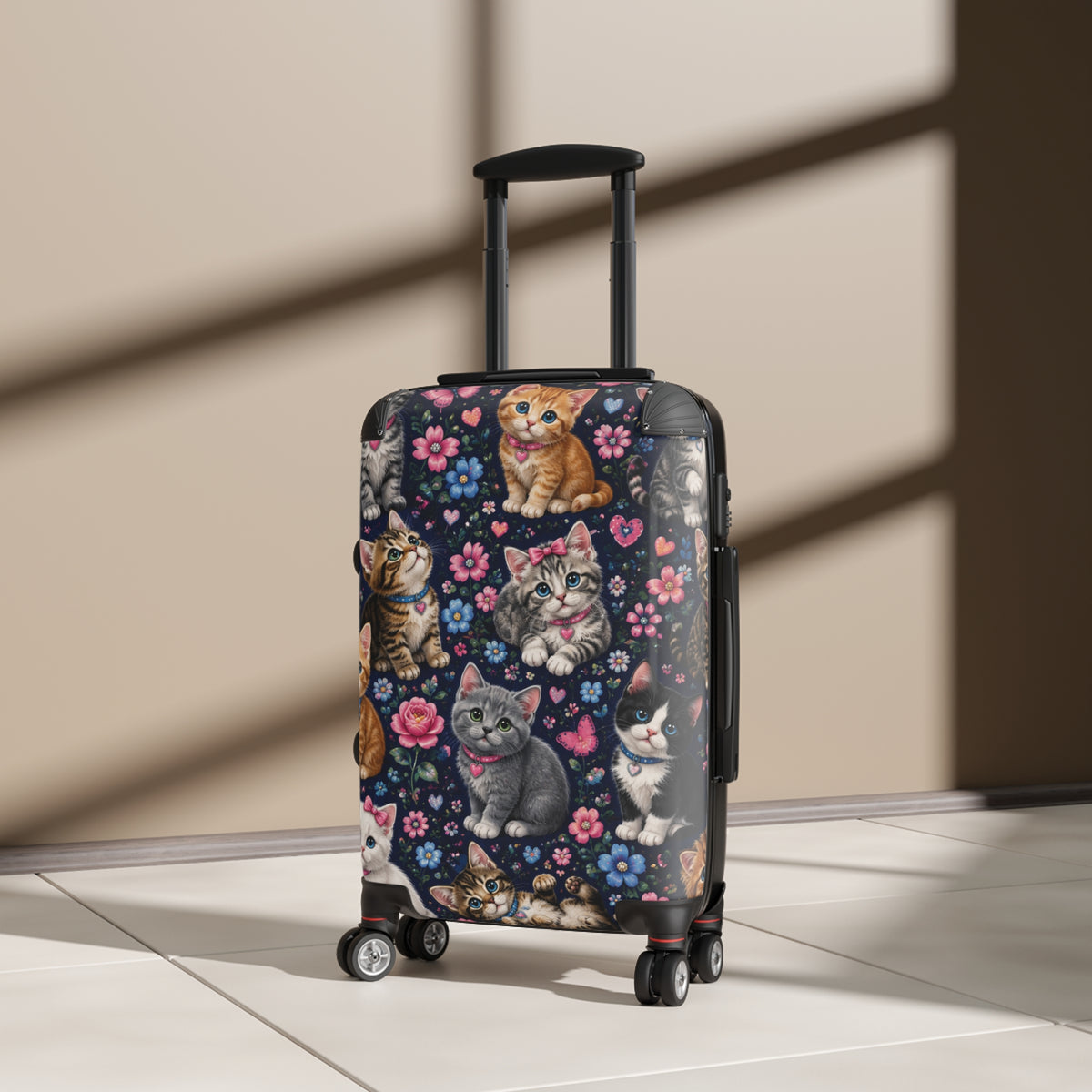 Cute Cats Carry-On Suitcase — Floral Kitten Travel Luggage