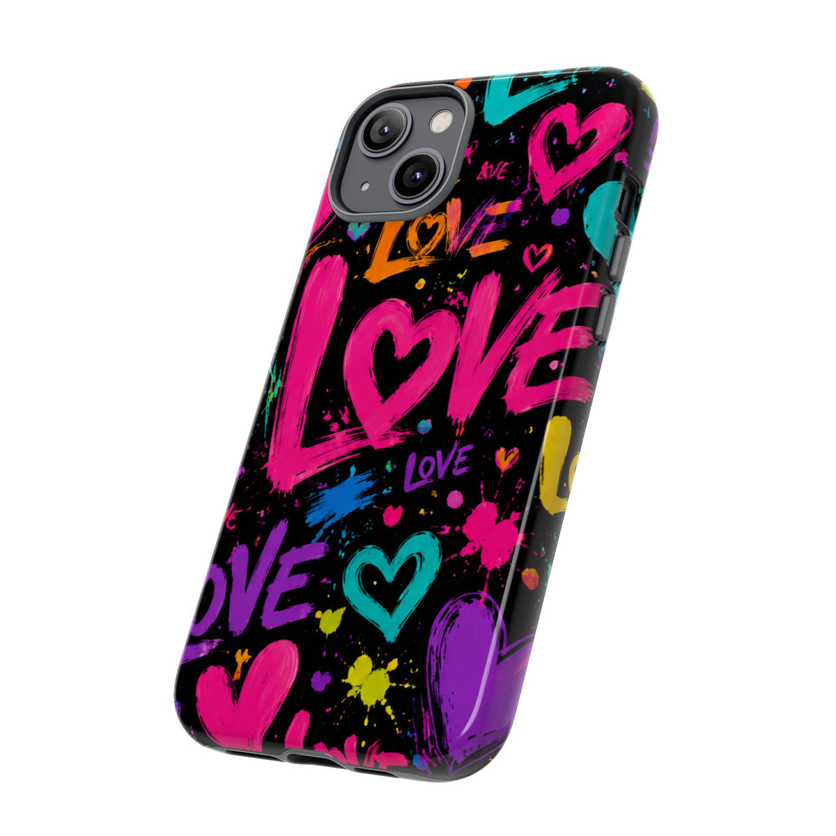 Phone Case — Neon Graffiti "Love" Hearts Protective Tough Case