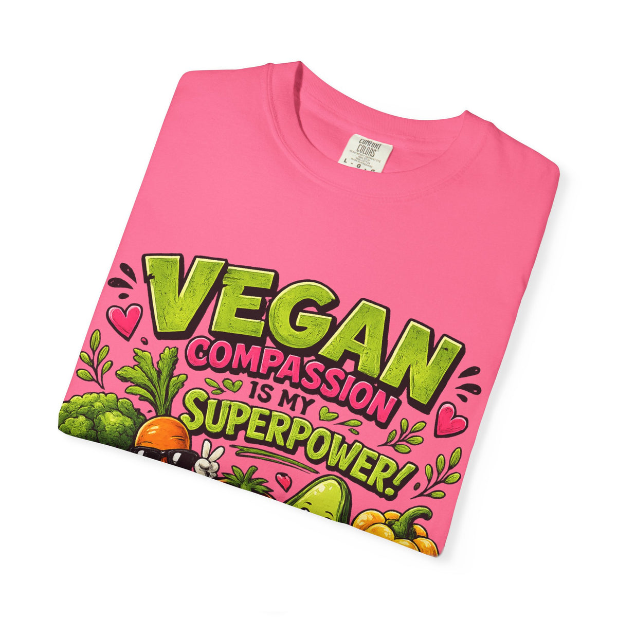 Vegan Compassion Is My Superpower T-shirt | Cute Veggie Characters