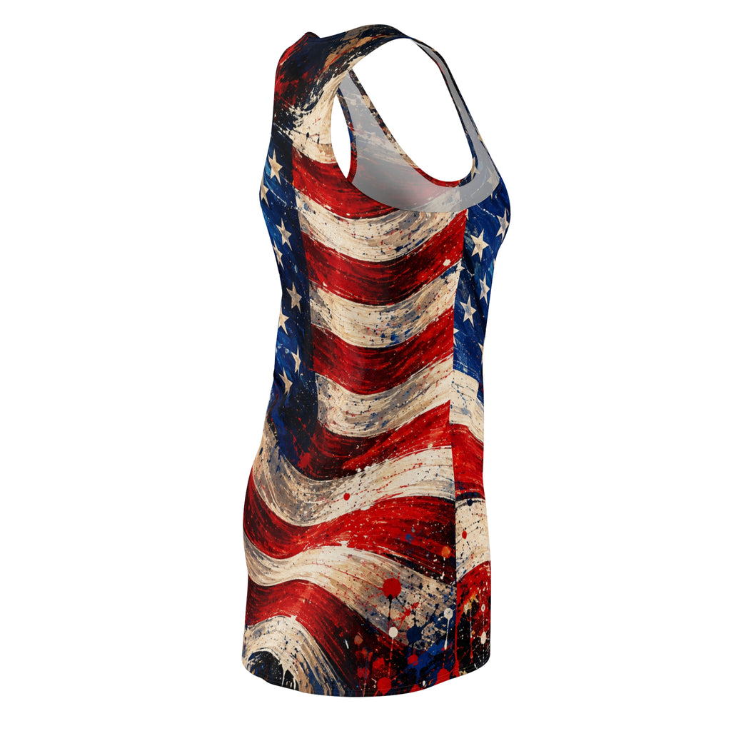 American Flag Racerback Dress — Distressed USA Patriotic All-Over Print