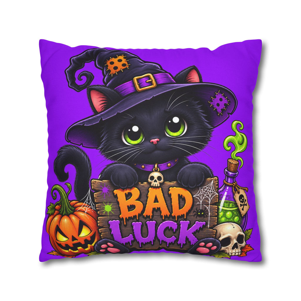 Halloween Black Cat Pillowcase — "Bad Luck" Spooky Cute Decorative Pillow